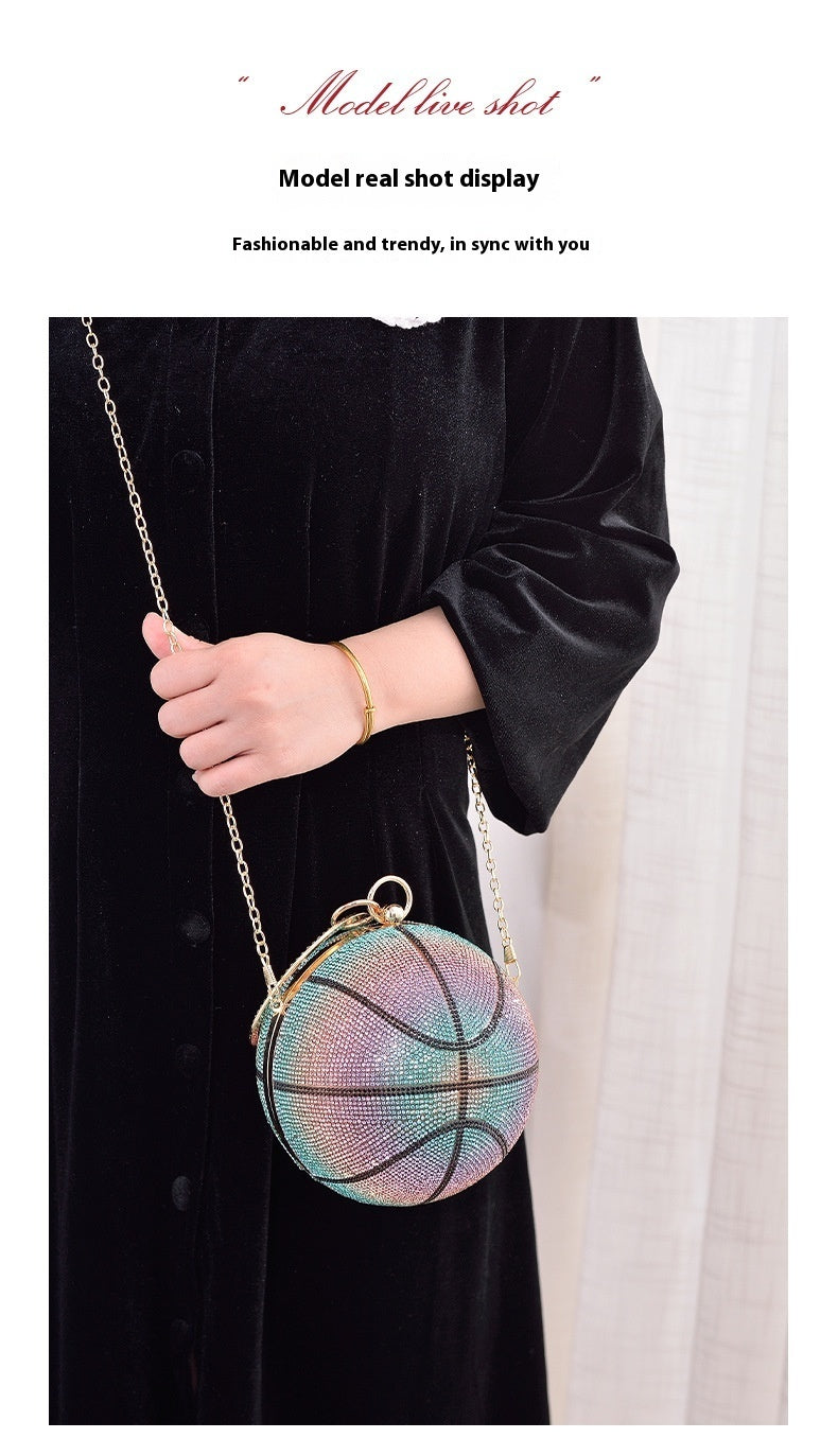 Colorful Round Basketball Dinner Bag Full Diamond 14cm Diameter