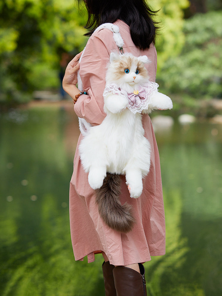Cute Plush Girls' Ragdoll Backpack Doll with Pink Scarf, 50cm