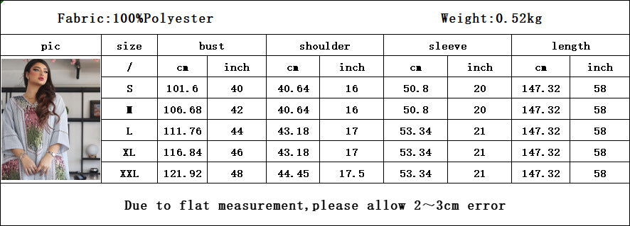 V-Neck Embroidered Sequin Arabian Women's Loose Dress