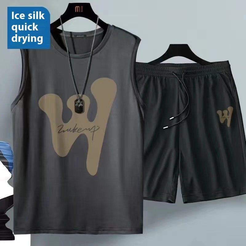 Ensemble gilet et short d'été sans manches en soie glacée pour homme - Sport et loisirs