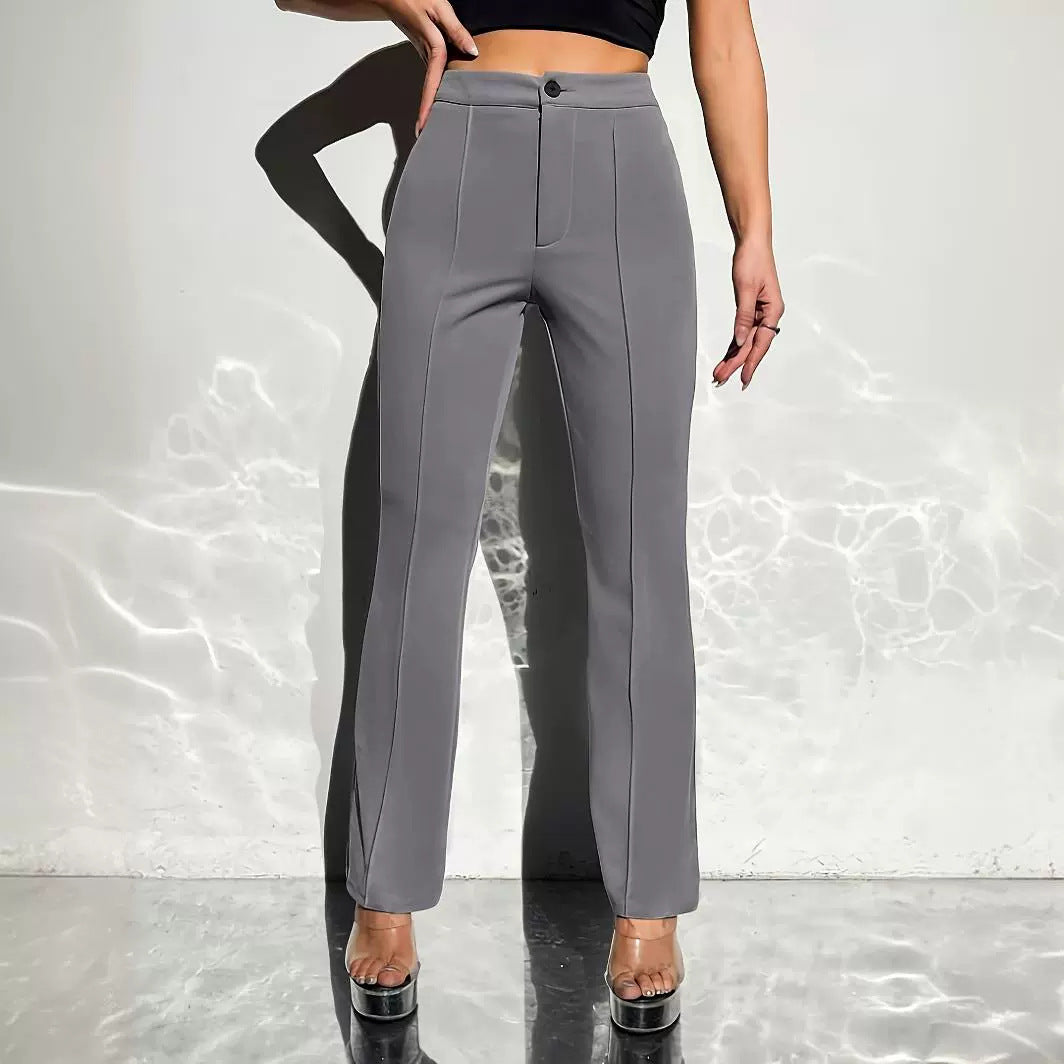 Hip Raise Slimming Cropped Straight Pants with Elastic Waistband