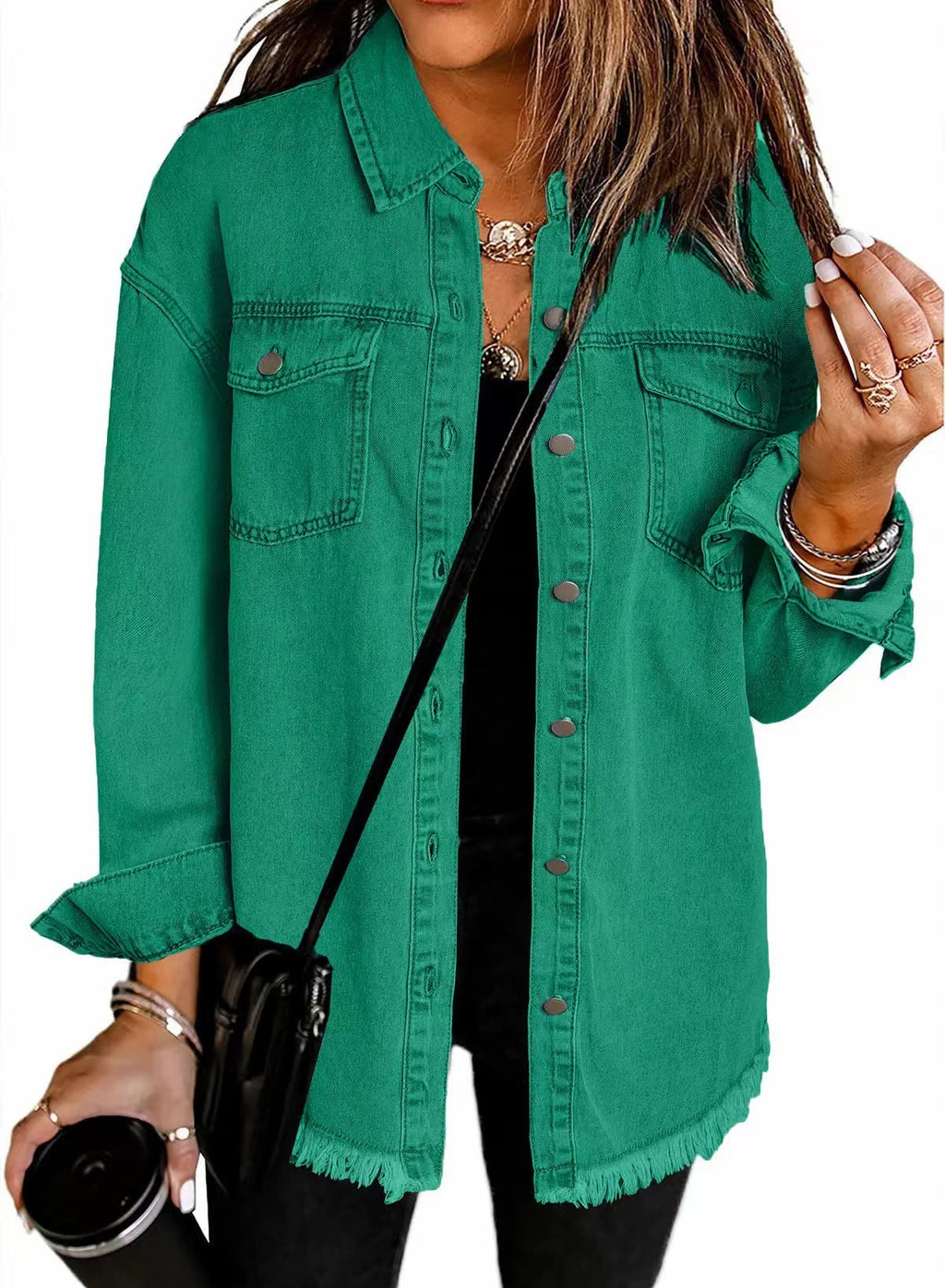 Washed Denim Shirt Women’s Street Style Frayed Hem Coat
