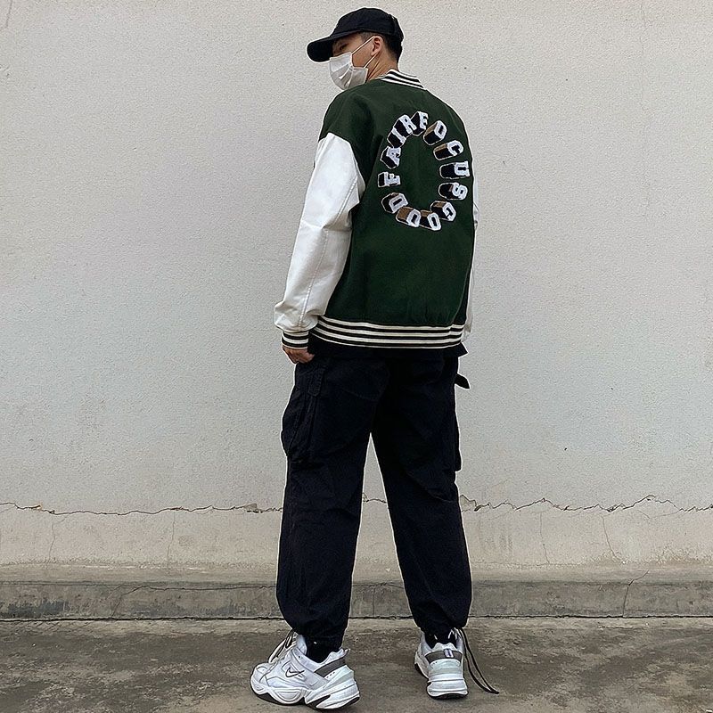 Hip-Hop Print Loose Hooded Jacket with Stitching Detail