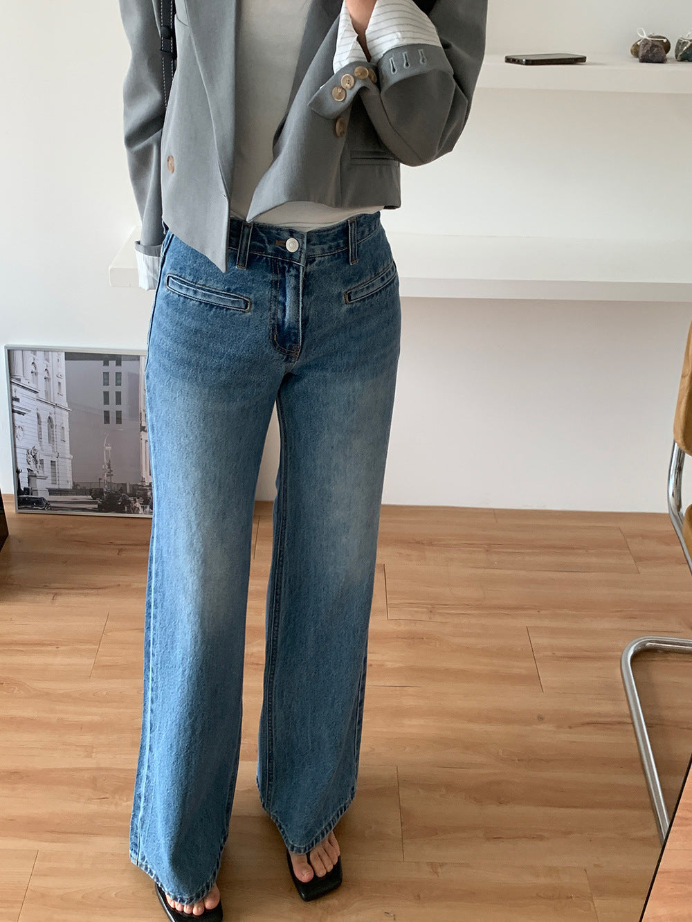 Retro High Waist Chenille Wide Leg Jeans for Women S-XL