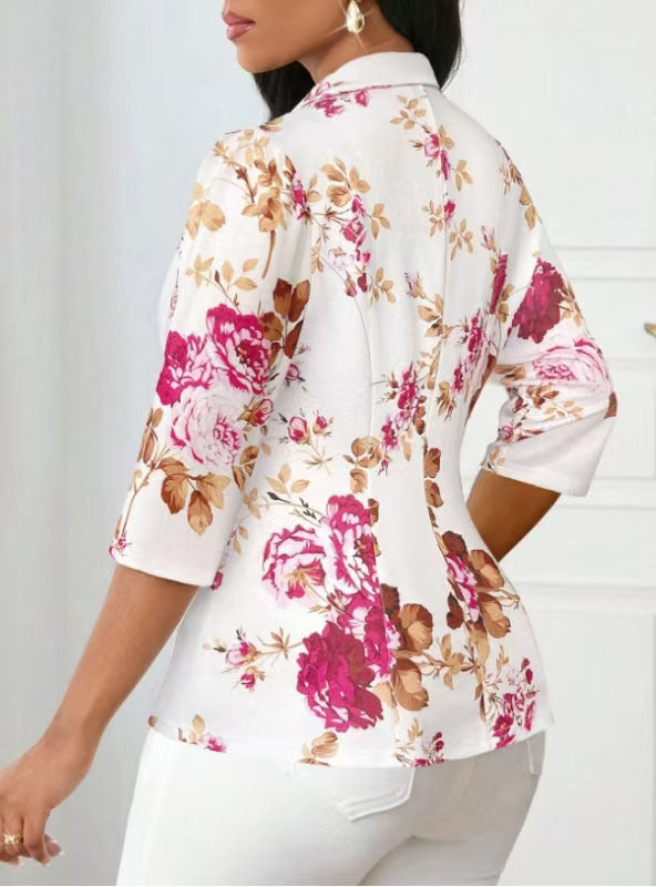 Veste florale tendance pour femme, coloris noir, rose et rouge rosé, tailles S-XL