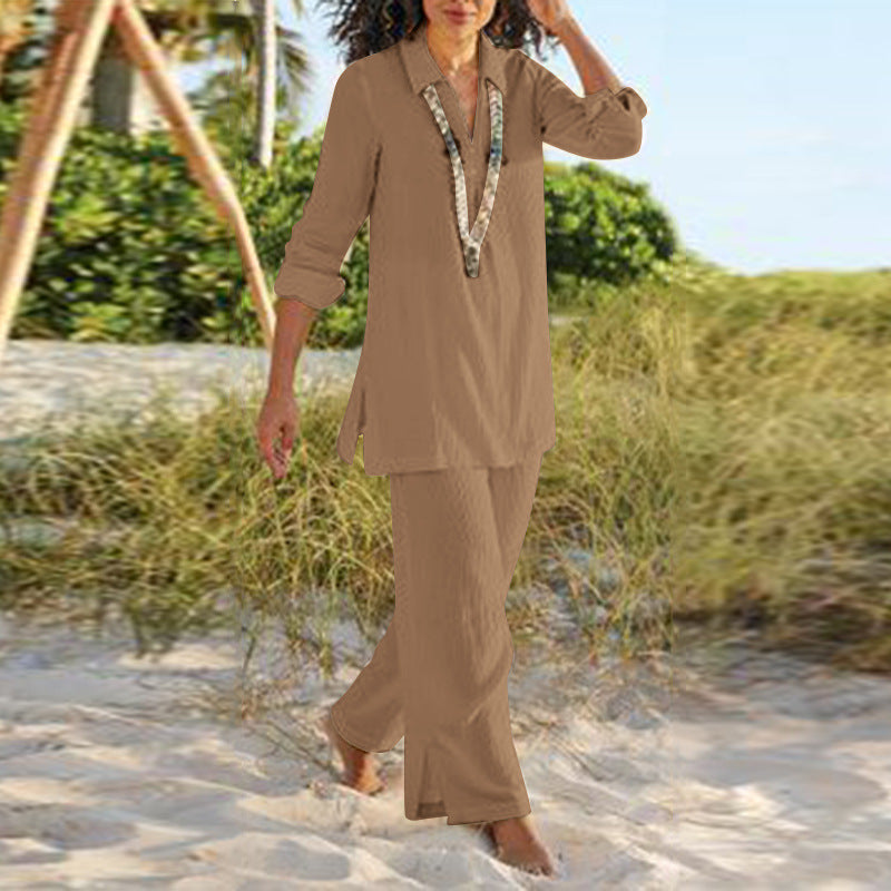Cotton And Linen Casual Long Sleeve Loose Cotton Suit