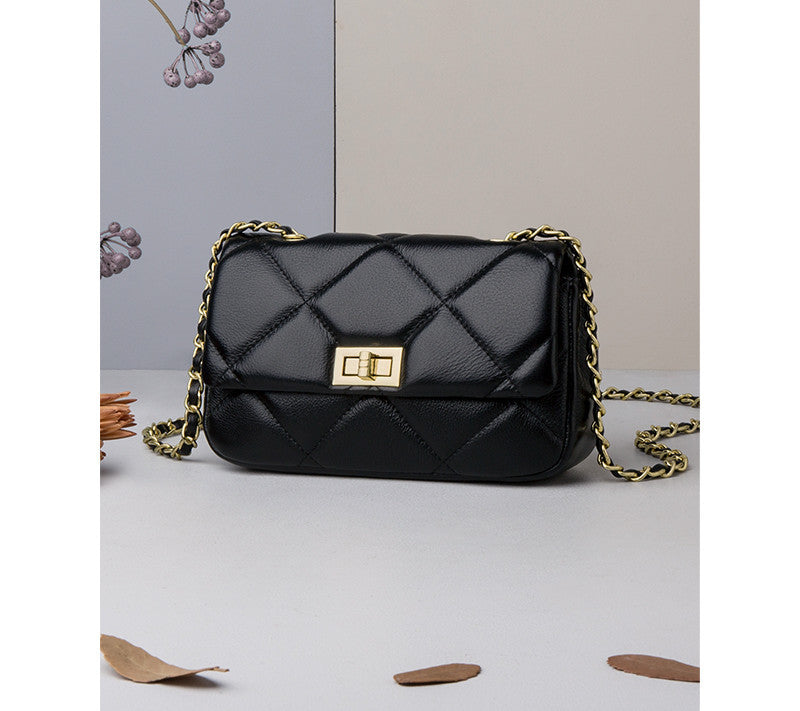 Sac à bandoulière carré en cuir de vachette losange et chaîne pour femme, collection été
