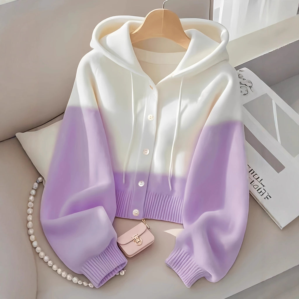 Patchwork Hooded Knitted Top High-Grade Lazy Cardigan