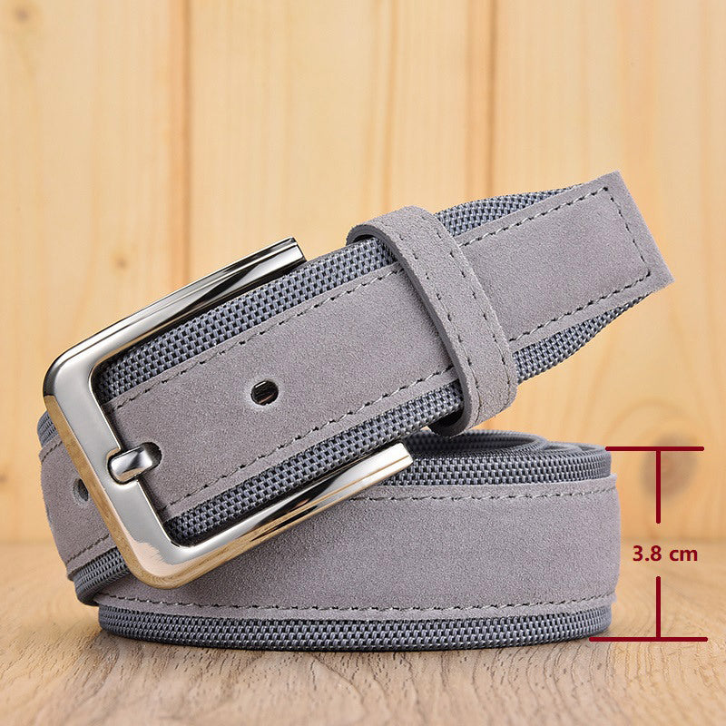 Men's Suede Leather Oxford Cloth Belt with Buckle