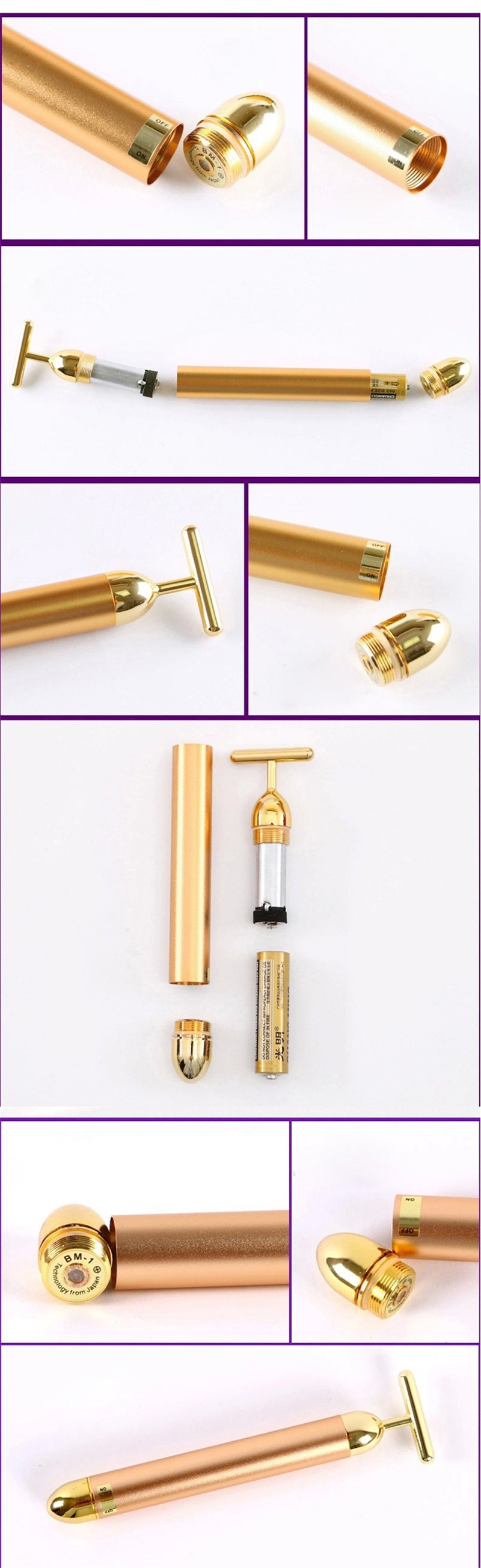 Barre de beauté vibrante à impulsions en or 24 carats pour le visage, bâtonnet de massage raffermissant et lissant pour le visage, stylo anti-rides