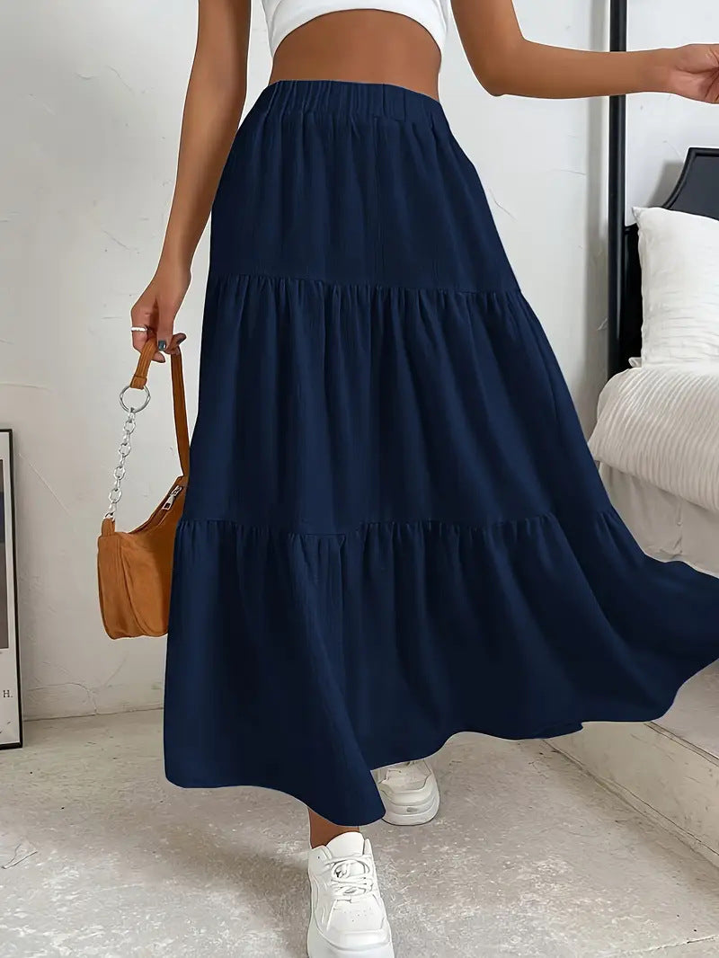 European & American Style Women’s Summer Bohemian Pleated Layered Long Skirt