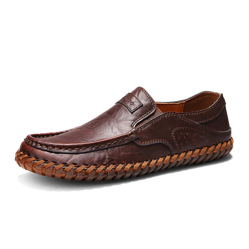 Chaussures décontractées pour homme en cuir véritable souple faites à la main avec surpiqûres