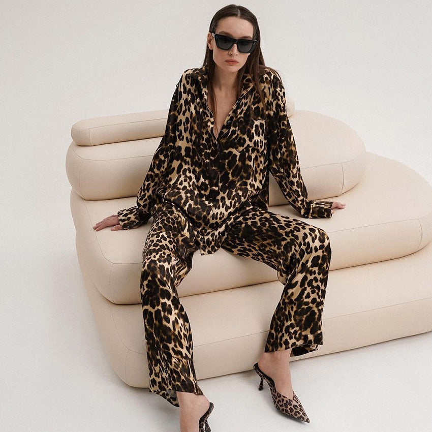 Ensemble de pyjama léopard chaud et confortable en coton à manches longues
