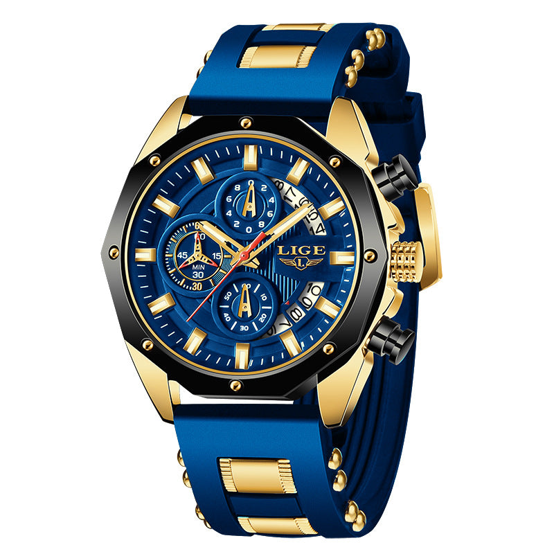 Luxury Mens Silicone Sport Watch Quartz Waterproof Chronograph Date 46mm Dial
