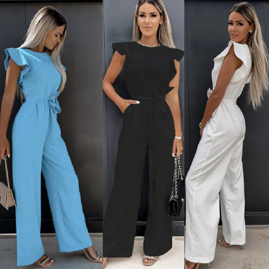 High Waist Commuter Waist Trimming Lace Up Jumpsuit