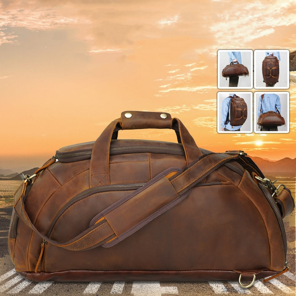 Sac à Dos Rétro Homme en Cuir de Vachette Marron Grande Capacité pour l'Extérieur