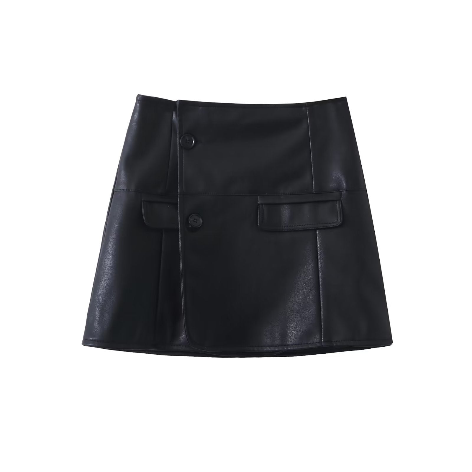Hot Girl Black Polyester Leather Skirt Suit with Long Sleeve
