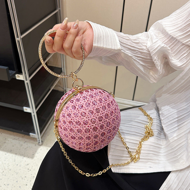 Women's Small Round Crossbody Bag with Chain Strap
