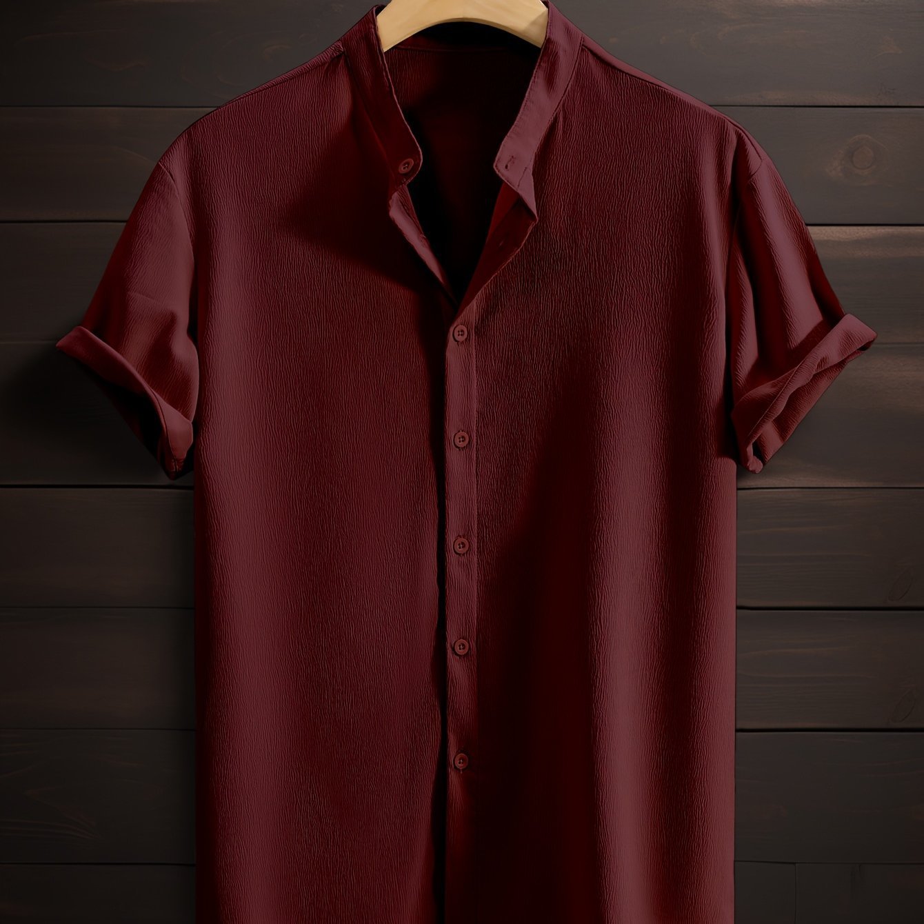 Chemise décontractée pour homme à manches courtes en polyester respirant avec col montant
