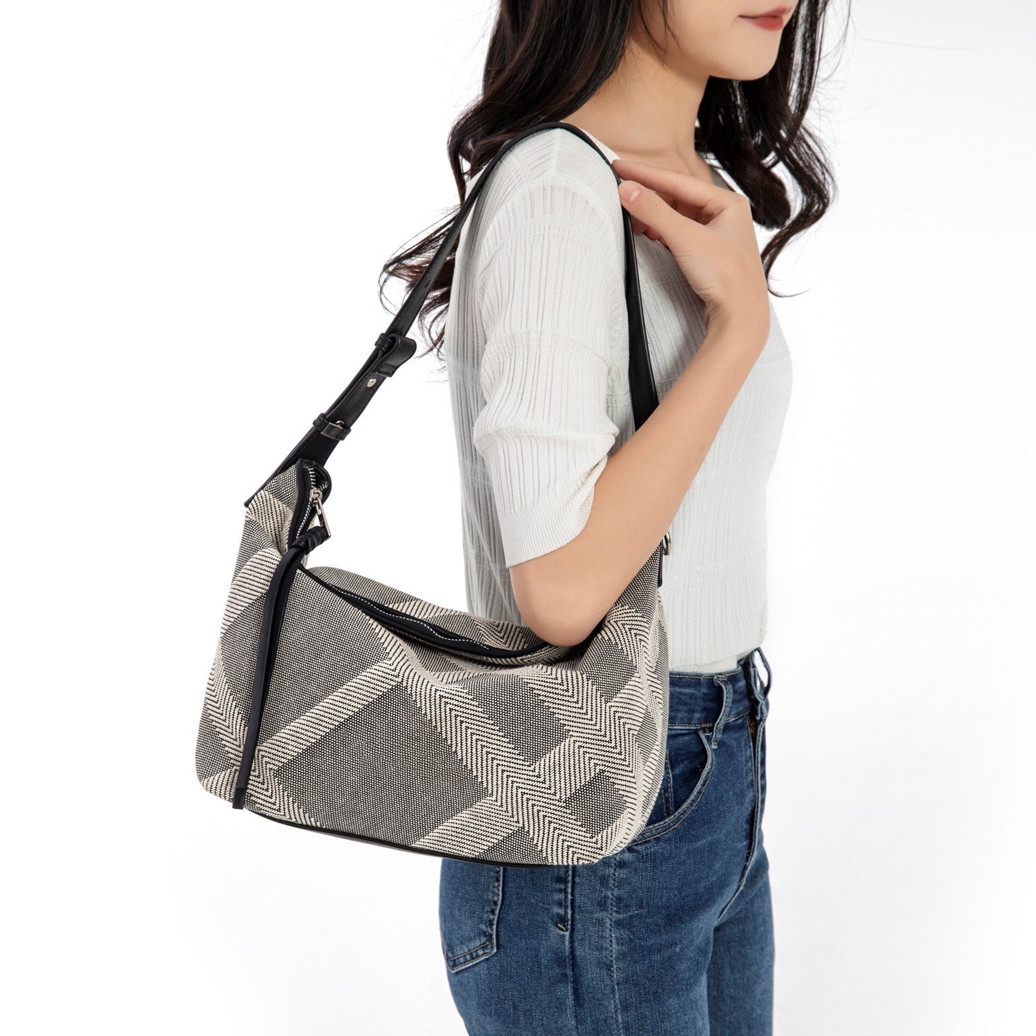 Sac bandoulière gris en polyester portable pour femme