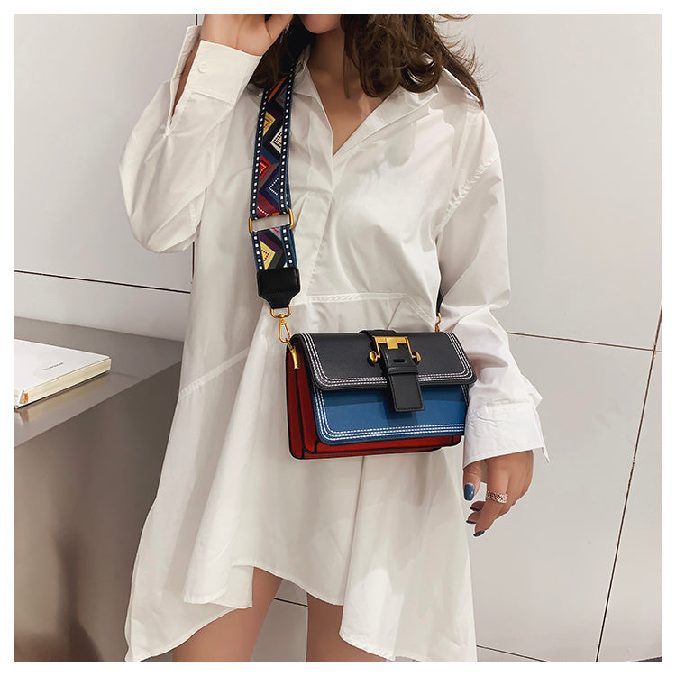 Color matching foreign style wide shoulder belt leisure chain women's bag