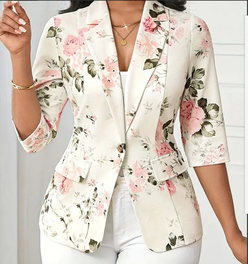 Veste florale tendance pour femme, coloris noir, rose et rouge rosé, tailles S-XL