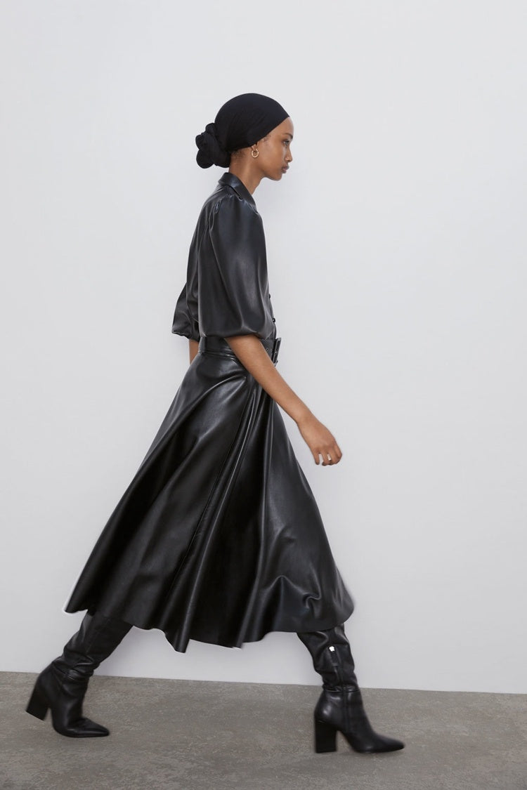 High Waist Long Skirt with Belted Temperament