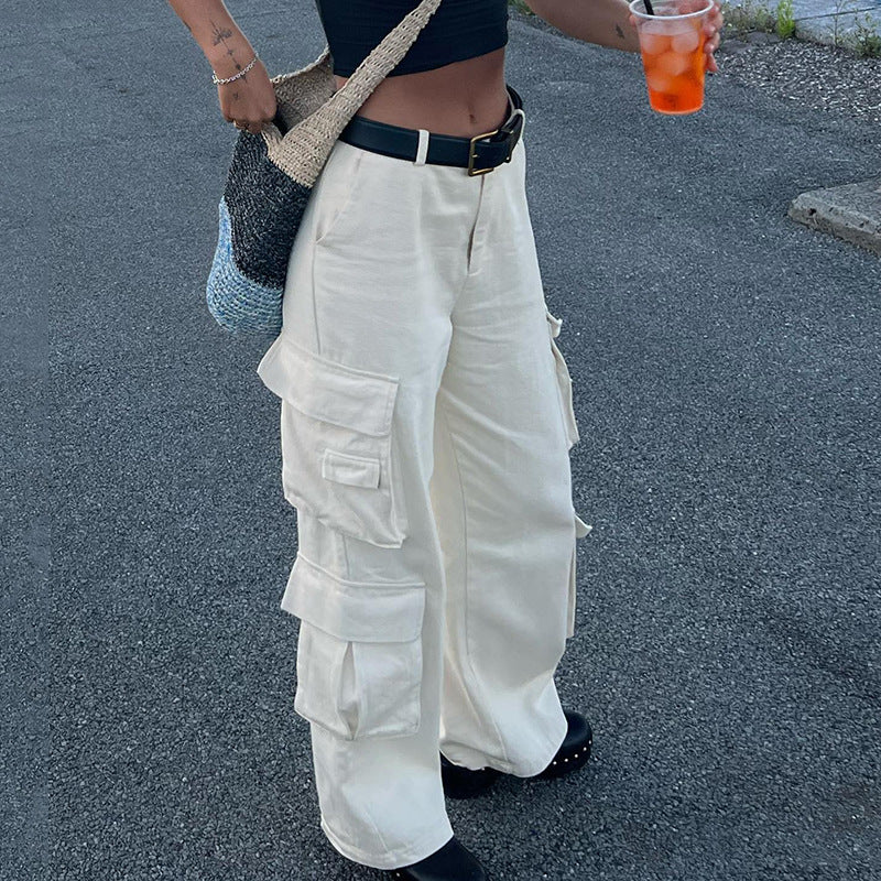 Pantalon décontracté droit en jean blanc taille haute