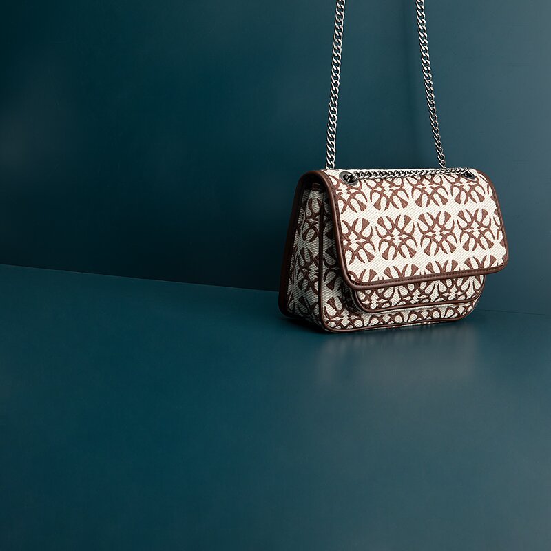 Sac bandoulière double chaîne en cuir de vachette de haute qualité 25cm