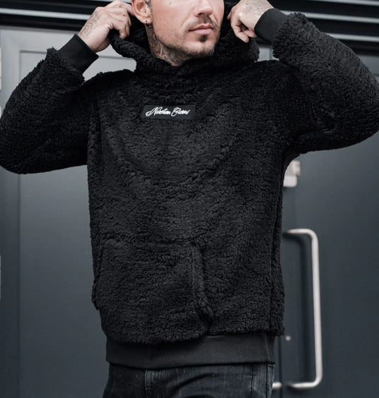 سويت شيرت رجالي فاخر بغطاء رأس وجيب كبير، تصميم عصري بأكمام طويلة وغطاء رأس، ملابس سادة