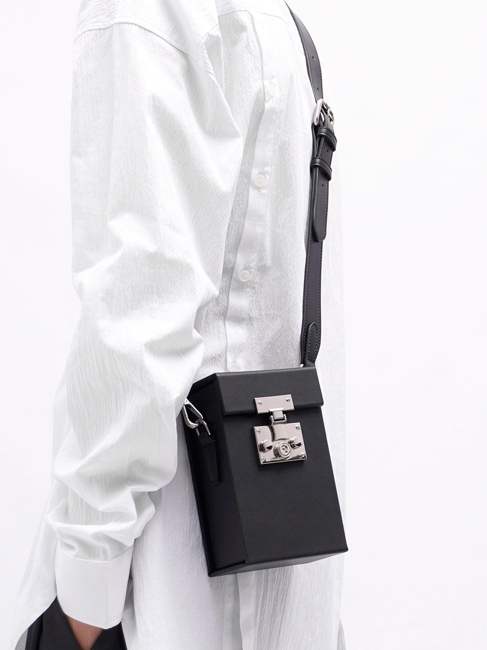 Sac photo en cuir de vache noir avec boucle magnétique, 17x10x7cm