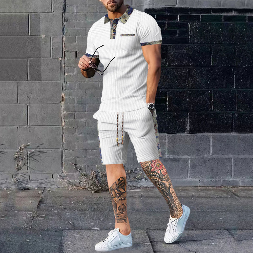 Men's Casual Shorts and Top Set Polyester Fiber