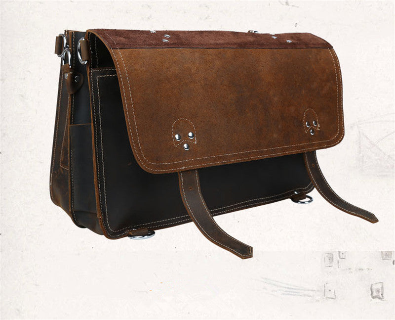 Sac à dos rétro européen et américain fait main en cuir Crazy Horse marron foncé