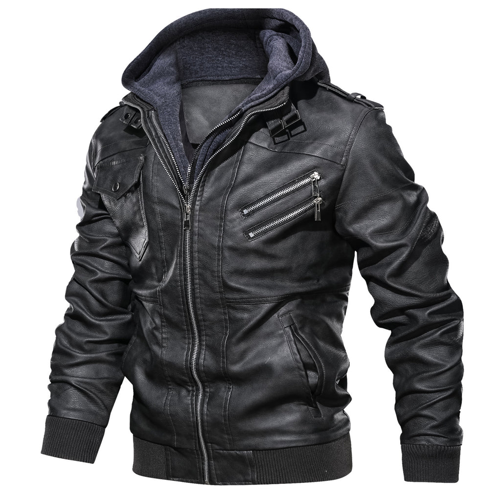 Men's Slim Fit Faux Leather Lapel Zip-Up Jacket