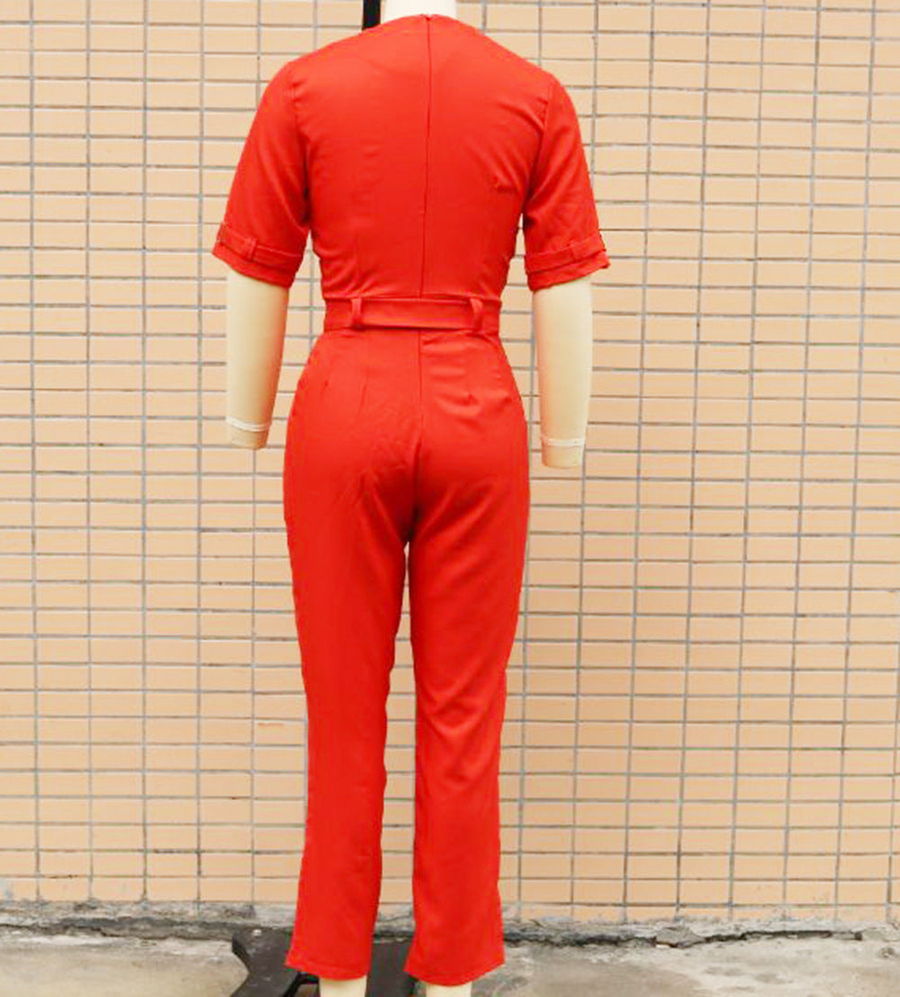 Women's Clothing Fashion Tailored Collar Fit Slim-fit Commute Jumpsuit