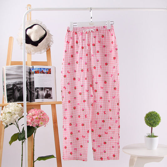 Women's Cotton Double Layer Gauze Multicolor Home Pajama Pants