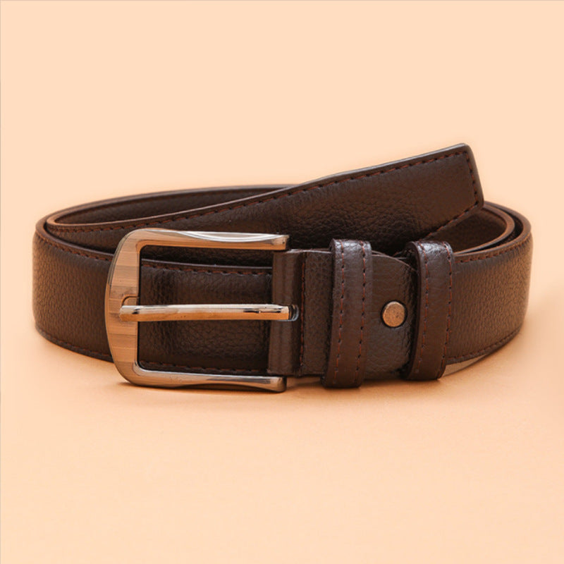 Men's Simple Style PU Leather Belt with Square Iron Buckle 120cm