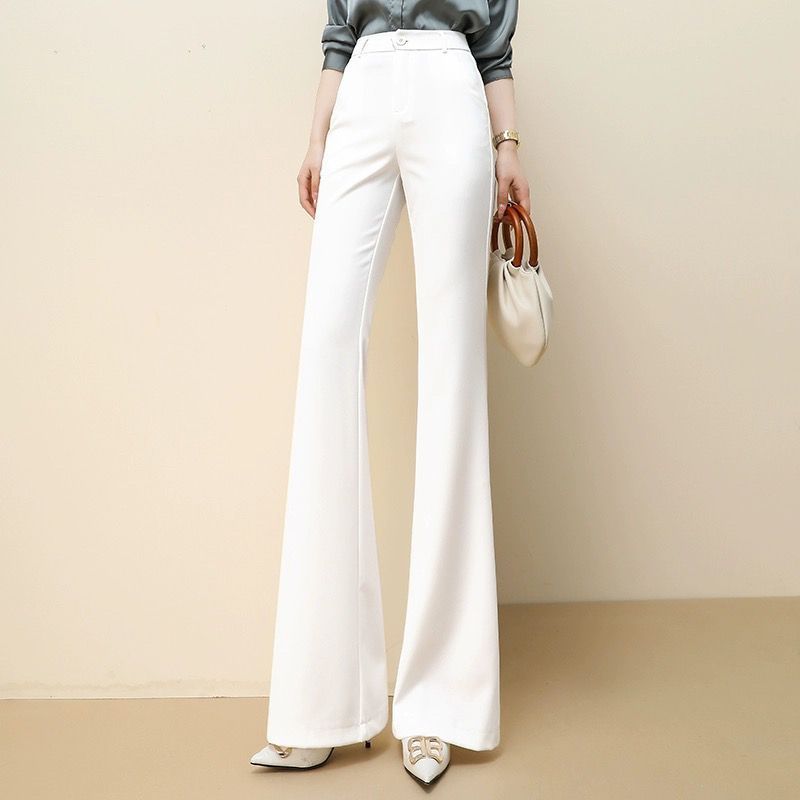 Pantalon tailleur femme taille haute, coupe droite amincissante, décontracté