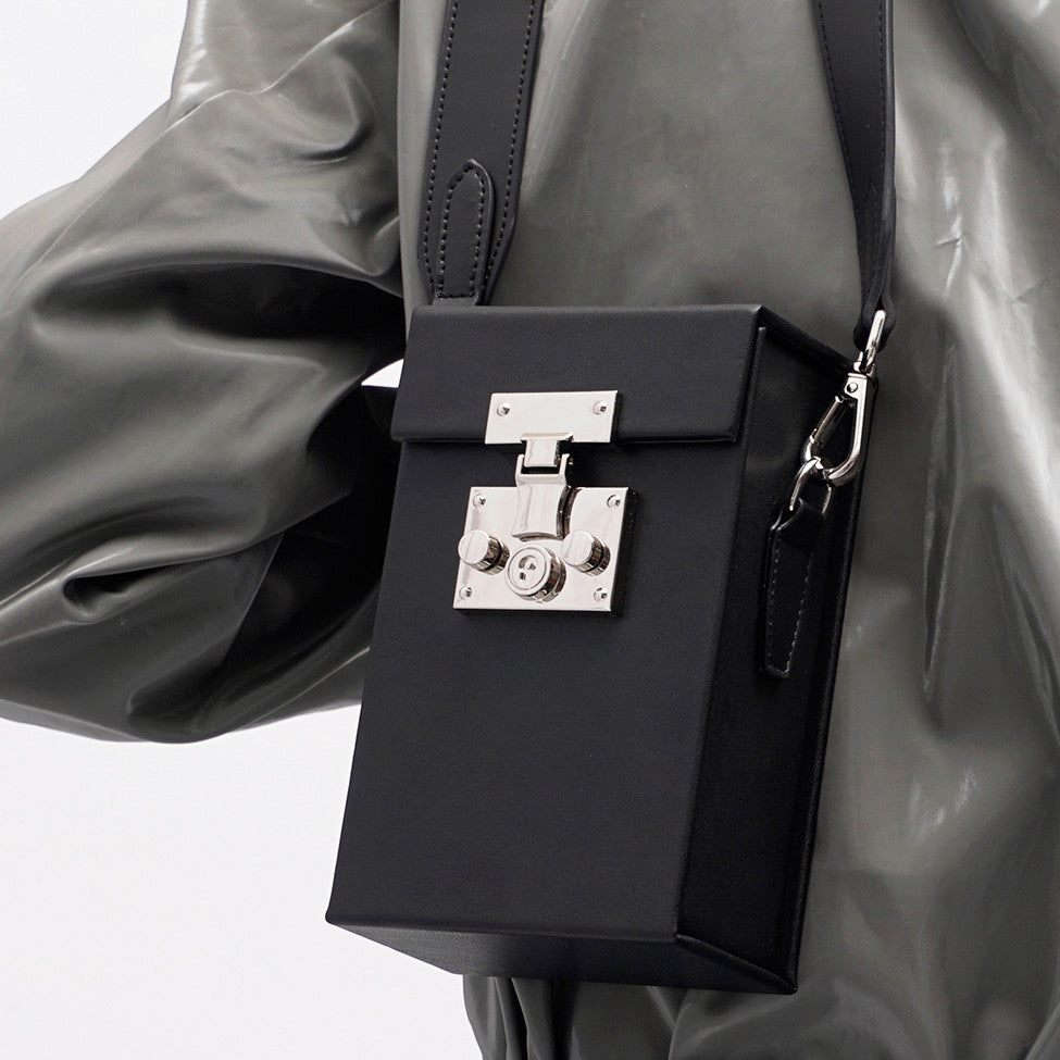 Sac photo en cuir de vache noir avec boucle magnétique, 17x10x7cm