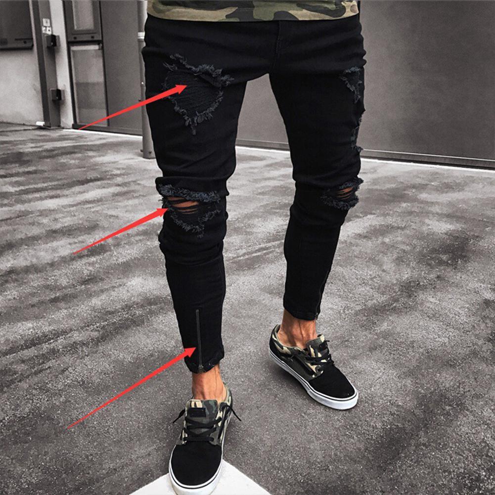 Men's Low Waist Pencil Pants Jeans Long Basic Broken Clothes
