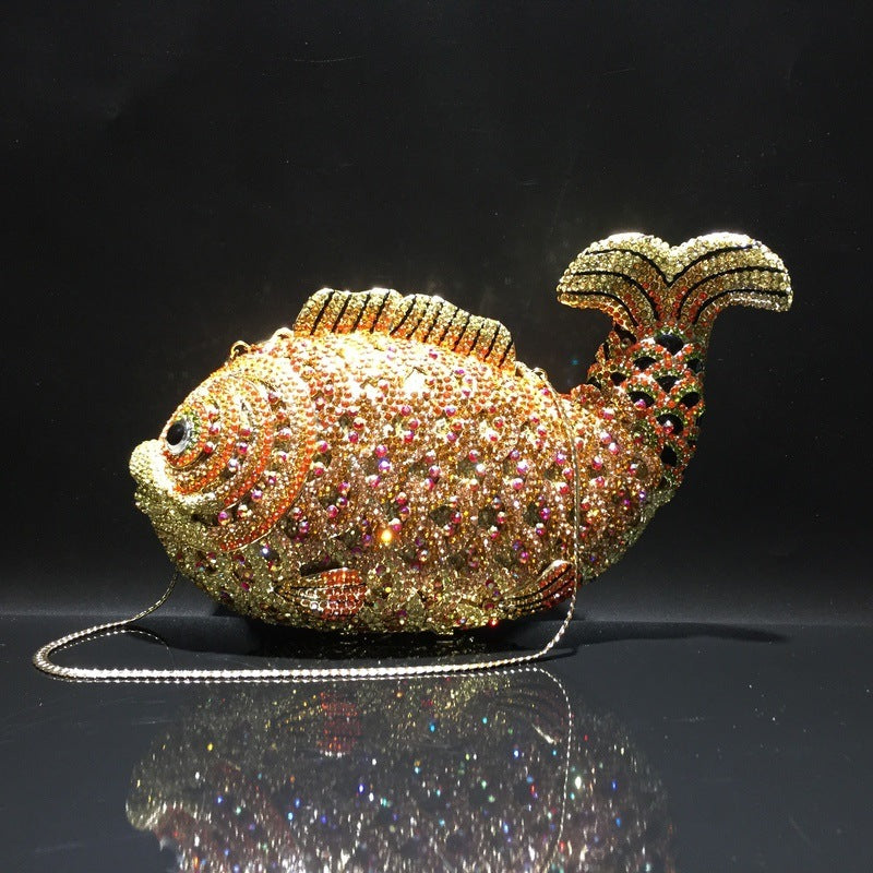 Goldfish Rhinestone Handmade Diamond Clutch Bag for Women 24cm