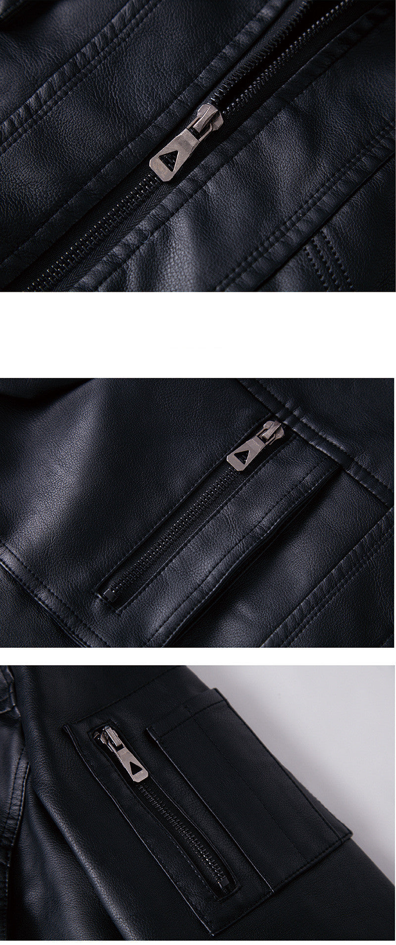 Men's Washed PU Leather Jacket with Removable Hood and Zipper Closure