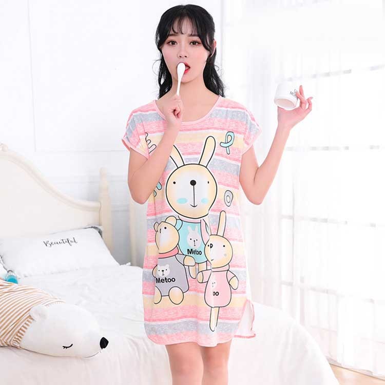 Women's Cartoon Milk Silk Short Sleeve Nightdress One-Piece