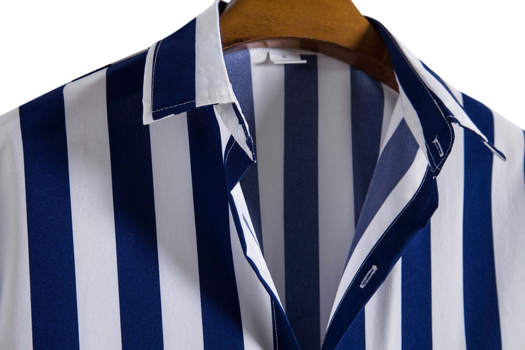 Men's Casual Short-Sleeve Striped Printed Shirt