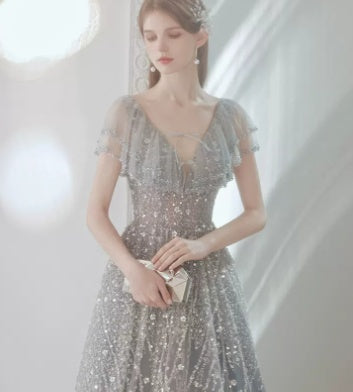 High-Grade Dusty Blue Banquet Engagement Cocktail Dress Polyester