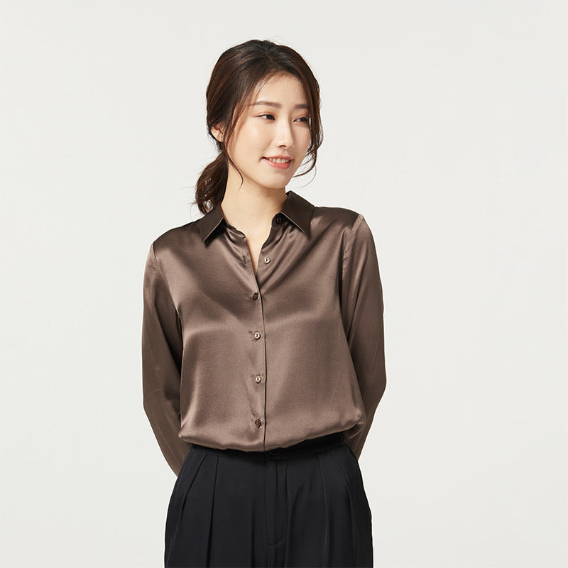 Chemise en satin de soie de mûrier à manches longues pour femme