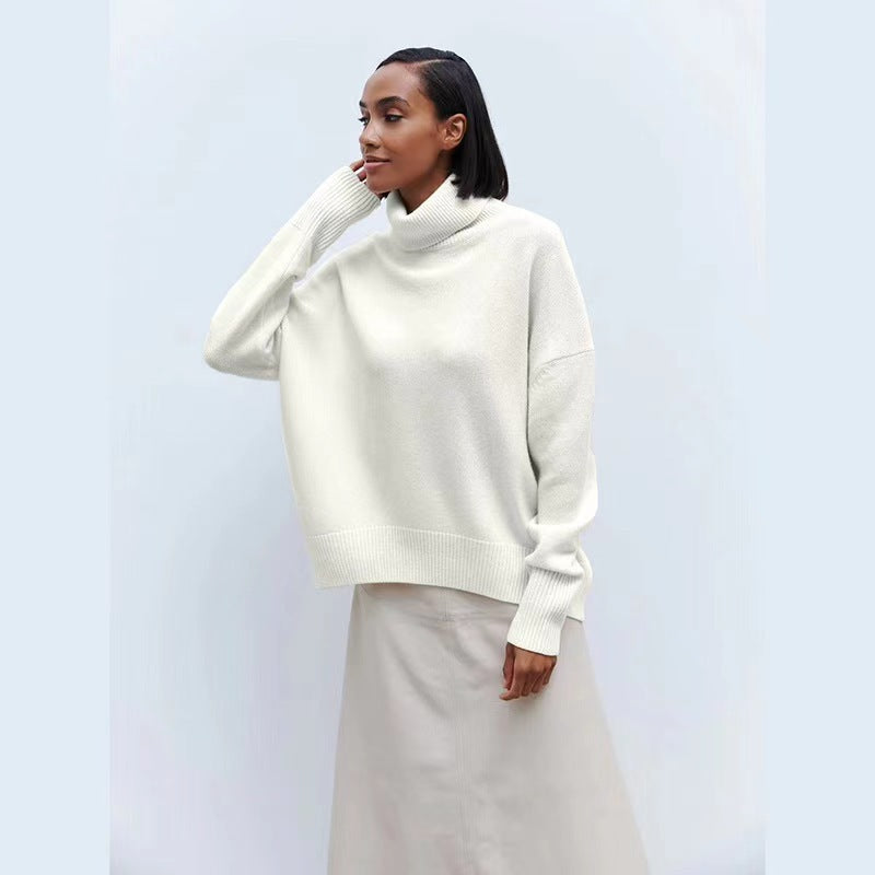 Soft Comfortable High Polo Collar Solid Color Pullover
