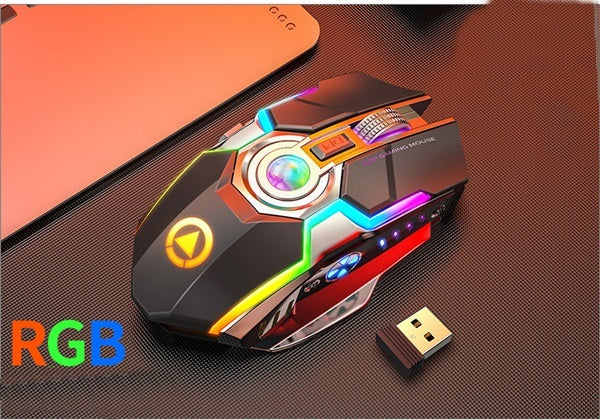 Wireless RGB Gaming Mouse Rechargeable with Mute Button