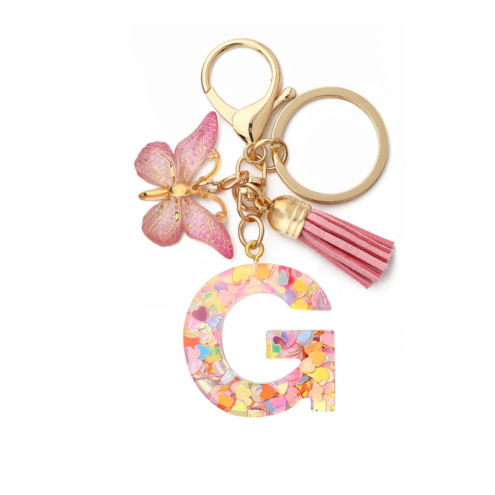 Resin English Letter Epoxy Butterfly Pendant Key Ring