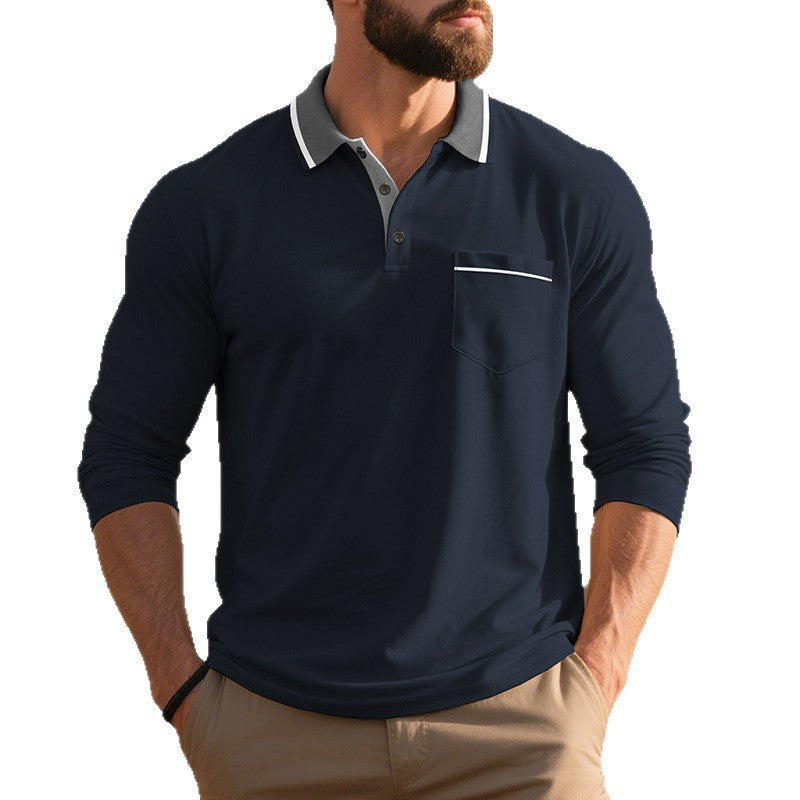 Men's Long-Sleeve Polo Shirt for Spring and Autumn